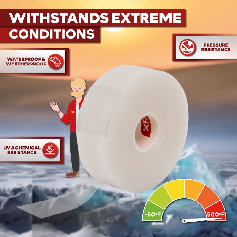 XFasten Self Fusing Silicone Tape Waterproof Clear â€“ 1" x 36 Feet, Self Amalgamating Tape, Silicone Rubber for Plumbing, Sealing Pipes, Hose Repair, Outdoor Coax and Electrical Cables â€“ Weatherproof - Image 4